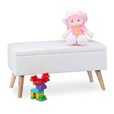 Image de Relaxdays 10025734_49 Banc rembourré, MDF, en Similicuir, Bois de pin, Blanc, 40 x 80 39,5 cm
