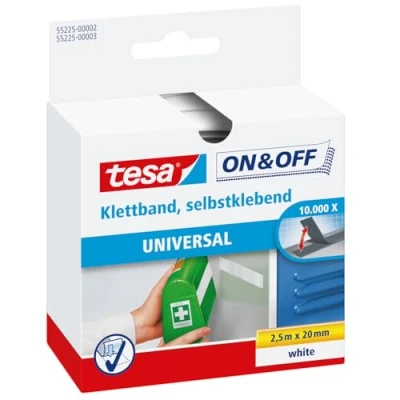 Image de tesa On &amp; Off Bande Auto Agrippante Ruban Agrippant Adhésif pour la Fixation Rapide des Objets Légers Blanc, 2 cm x 250