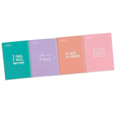 Image de Miquelrius Lot de 4 cahiers A4 quadrillés Messages spirale microperforée, couverture en carton doublé, dimensions 210 x 297 mm, trous, 80 feuilles 90 g, quadrillage 5 m, phrases
