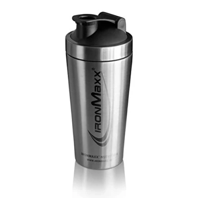Image de IronMaxx Shaker à protéines Argenté 750 ml avec bouchon rotatif, passoire &amp; échelle de mesure anti fuite, lavable au lave vaisselle sans plastifiant BPA DEHP