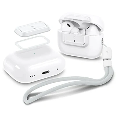 Image de Spigen Lock Fit M Dispositif de Verrouillage sans Étui Compatible avec AirPods Pro 2ème Génération (2023/2022) / (2019), Dragonne Blanc