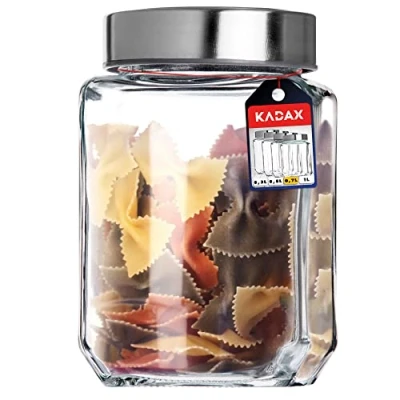 Image de KADAX Bocal de Conservation en Verre avec Couvercle pour Stocker et Organiser Céréales, Pâtes, Noix, Graines Épices dans Votre Cuisine (Gris, 700ml)