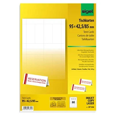 Image de SIGEL Dp046 80 Cartes de Placement Prédécoupées, 9,5 X 4,25 cm, 185 G/M², Blanc