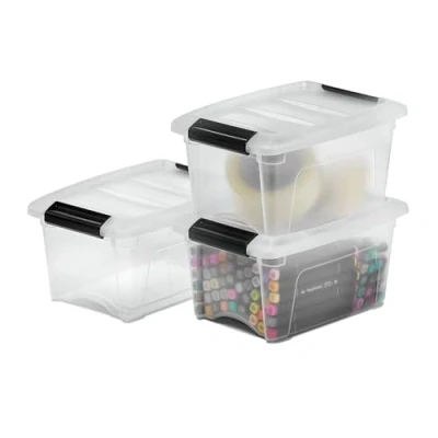 Image de Iris Ohyama, Petite Boite de Rangement avec Couvercle, 5L, Lot 3, Transparent, Clips Fermeture, Poignée, Empilable, Organisation Solide &amp; Durable, pour Chambre, Dressing, Bureau, DDNTB 5