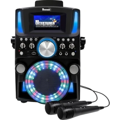 Image de Groovebox Machine de karaoké Bluetooth CDG Écran intégré et lumières disco Comprend des chansons microphones (microphones filaires + 200 chansons)