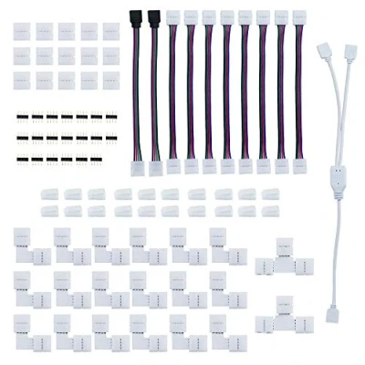 Image de Locisne Kit de clip connecteur distributeur bande LED à 4 broches, ensemble d&#039;accessoires d&#039;extension Adaptateur blanc pour 10 mm broches 5050 RGB
