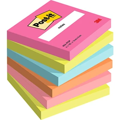 Image de Post it Notes, Couleurs Poptimistic, Pack de 6 Blocs, 100 Feuilles par Bloc,76 mm x 76 mm, Rose, Vert, Bleu, Orange Notes Autocollantes pour Prise Listes Tâches et Rappels