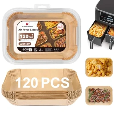 Image de KitchenBoss Papier Cuisson Air Fryer: 120 Pièces Rectangulair Sulfurisé pour Fryer, 22 x 14cm Reutilisable Airfryer Accessoires Ninja AF300EU AF400EU