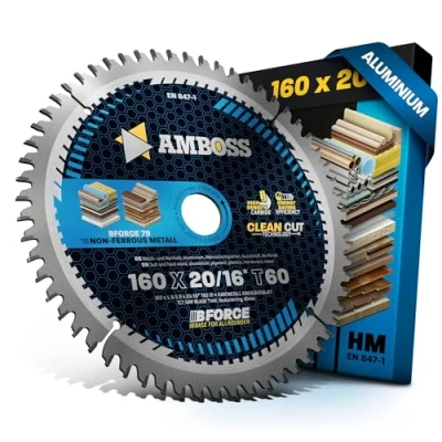 Image de AMBOSS WERKZEUGE® Lame de scie circulaire HM, 16 Z60, à denture trapézoïdale plate, pour l’aluminium, 160 x 20/16 mm, avec bague réduction, Festool TS 55 F, TSC K. HK 55, HKC Bosch,