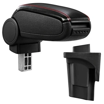 Image de Accoudoir central avec compartiment rembourré cuir synthétique noir des coutures rouges