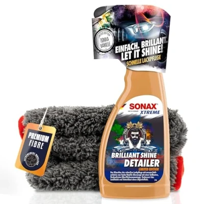 Image de Sonax Xtreme Brilliant Shine Detailer Kit de nettoyage peinture pour voiture 500 ml + chiffon polissage Nettoyant entretien rapide la une brillance fraîche avec effet