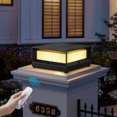 Image de HMAKGG Lampe Solaire Exterieur Jardin Borne Eclairage LED avec Télécommande, 5400mAh, 3 Couleur, Etanche IP65 Lampadaire en Aluminium, Pilier pour Chemin, Noir, 800LM