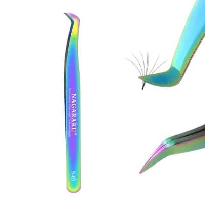Image de NAGARAKU Pince à épiler pour extensions de cils Couleur courbée Volume incurvé En acier inoxydable Précision légère et durable Professionnelle (N 05)