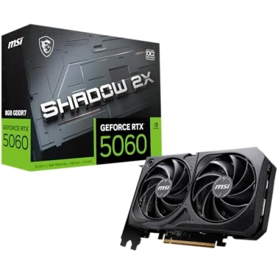 Image de MSI NVIDIA GeForce RTX 5060 8G Shadow 2X OC Carte Graphique Gaming GDDR7 128 Bits, Fréquence Boost jusqu&#039;à 2535 MHz, PCIe Gen 5, DLSS 4, DP 2.1 x 3, HDMI 1, SFF Ready