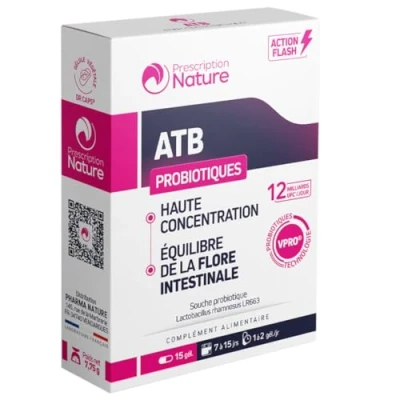 Image de Prescription Nature BIOTIC&#039; ATB Complément Alimentaire Probiotique Flore Intestinale Souches Documentées, Gélule Végétale Fabrication Française 15 Gélules