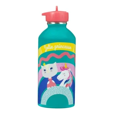 Image de gourde enfant Acier inoxydable DRAEGER PARIS Facile à nettoyer réutilisable Idéale pour parc, école Contenance 300ml 17 cm x 6,5 Vert Message inscrit : Jolie Princesse