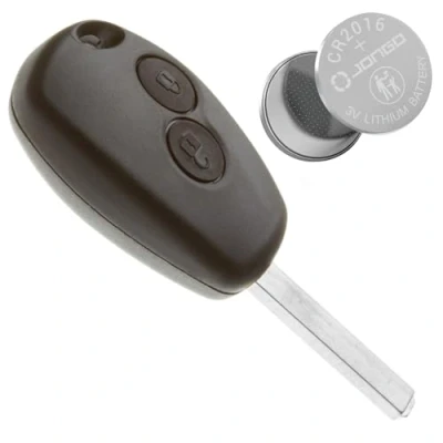 Image de Jongo Coque de Clé avec Lame Compatible Renault Clio, Kangoo, Master, Modus, Twingo &amp; Wind Pile Maxell CR2016 Boitier Clef Plip Voiture Utilitaire Télécommande 2 Boutons