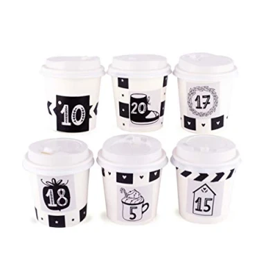 Image de Pajoma Calendrier de l&#039;avent Noir/Blanc Tasses, 1 x 24 Tasses à remplir, Autocollants et Accessoires Inclus