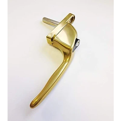Image de Yale P YWHLCK40N PB Poignées de fenêtre universelles pour fenêtres droitières ou gauchères, axe 40 mm, verrouillable, Emballage Visi, Convient en PVC, Finition Or Poli