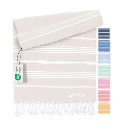 Image de Serviette de Plage hammam Fouta en Coton 100% recyclé Turque à séchage Rapide, fouta, Bain pestemal idéale comme Drap XXL Sable 200x200cm Sultan