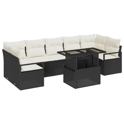 Image de Ensemble de canapés jardin vidaXL 8 pièces avec coussins Noir Poly Rattan, Canapé 2 places 3348773
