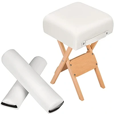 Image de TecTake Tabouret + Coussin demi cylindre rouleau diverses couleurs au choix (Blanc)