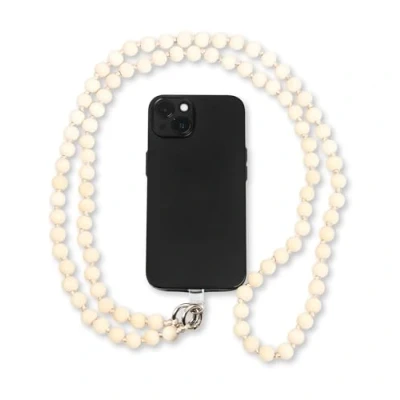 Image de Collier de téléphone portable avec perles bois Bandoulière universelle incluant un patch pour chaque coque Bande à suspendre (longueur 130 cm)