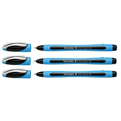 Image de Schneider Slider Memo XB Lot de 3 stylos à Bille avec Capuchon, Largeur Trait XB, Noir, 3er