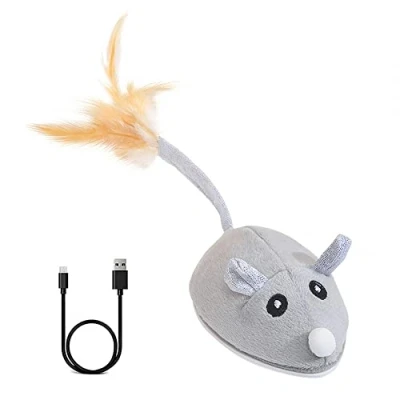 Image de DONGKER Souris Interactive pour Chat,Jouet Électrique Mobile Chat,Rechargeable par USB,Souris a Détection Intelligente,Jouets Chat avec Queue de Plume Chats D&#039;intérieur,Chatons