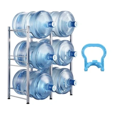 Image de VEVOR Rack à Bonbonnes 3 Niveaux et 2 Rangée, Support Bouteille d’Eau de 18,9 L, Capacité 6 Pièces, Range Solide, Rangement pour Garde Manger, Cuisine, Bureau, Salon, Usine, Argenté