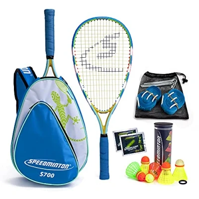 Image de Speedminton S700 Set de 2 Raquettes Mixte Adulte, Multicolore Jaune/Bleu, 60 cm