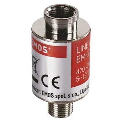 Image de EMOS Amplificateur de Ligne Satellite en 20 DB (Plage fréquence 470 790 MHz) pour DVB T2, télévision par câble ou antennes J5709 Argenté 2 x 4,2 cm