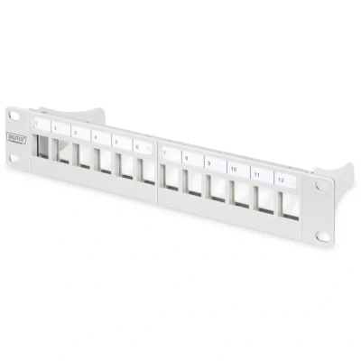 Image de DIGITUS Patchpanel Modulaire 12 Ports 10 Inch Rackmount 1U Keystone Module Panneau de Distribution Blindé Gris