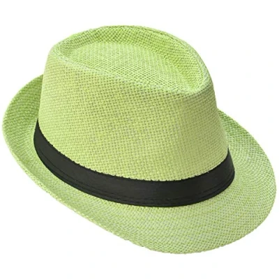 Image de Miobo Chapeau de Paille, Fedora Polyvalent, Design Trilby, Protection Solaire (as4, Numeric, Numeric_60, Numeric_61, Vert (Chapeau Paille))