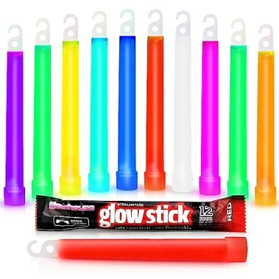 Image de The Glowhouse 6 Pouces Prime Brillent dans Le Noir Bâtons Lumineux avec Cordon Couleurs Assorties Paquet de 10
