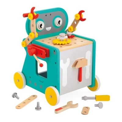 Image de Janod Chariot Robot Brico&#039;Kids Jeu de Bricolage Enfant 38 Accessoires + 3 Outils d&#039;Imitation Développe la Motricité Fine Dès 18 Mois,J06456