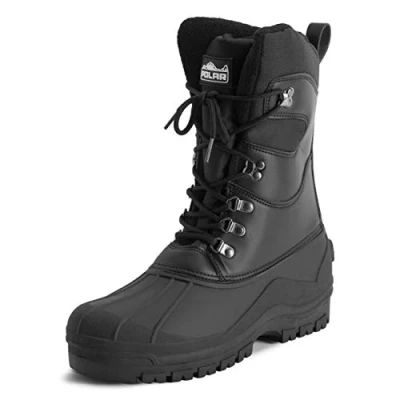 Image de Polarr Hommes Superposition De Maille Haute Nylon Canard Imperméable Semelle en Caoutchouc l&#039;hiver Bottes Neige Noir Cuir UK11/EU45 YC0678