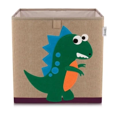 Image de Lifeney 833099 Boîte de rangement dinosaure vert foncé, Coffre à jouet, Polyester, Effet lin, Feutre, Coloré, 33 x cm
