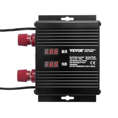 Image de VEVOR Isolateur intelligent de batterie double 250 A, 12 V/24 V, relais universel sensible à la tension VSR, avec écran LCD, pour voiture, camion, ATV, camping car, contrôleur démarrage