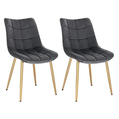Image de EUGAD Lot de 2 Chaises Salle à Manger Chaise Cuisine Assise en Velours, Pieds métal doré,Gris 0671BY