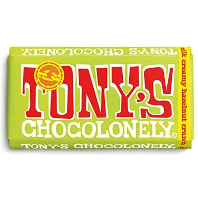 Image de Tony&#039;s Chocolonely Barre de chocolat croustillante au lait et aux noisettes 180 g, lait, cadeau, végétarien belge issu du commerce équitable
