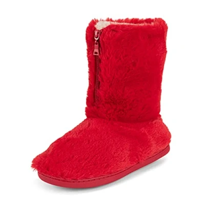 Image de Polar Mousse à mémoire de forme zippée en fausse fourrure recouverte semelle caoutchouc intérieur extérieur confortable chaussons luxe femme Rouge 39