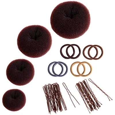 Image de 4 Pcs Donut Bun Accessoires de Coiffure Chignon Magique Beignet Cheveux Tailles Diverses Donuts à avec 8 Bande Elastiques et 30Pcs Épingles pour les Femmes Fille