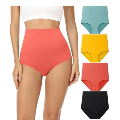 Image de wirarpa Culotte Femme Coton Taille Très Haute Culottes Elasticité Slips Lot de 4 Multicolor 4XL