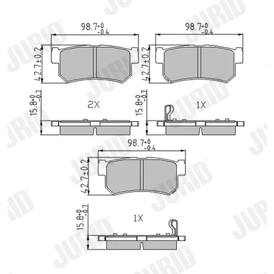 Image de JURID 573377J Jeu de plaquettes frein avec indicateur d&#039;usure SSANGYONG: Rexton / 2, Kyron, Musso SUV, DAEWOO: Musso, Korando SUV