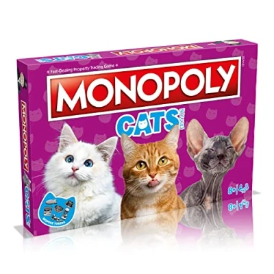 Image de Cats Monopoly Édition anglaise Jouez avec vos chats préférés des pions sur mesure et échangez votre chemin vers le succès, jeu de société familial amusant à partir 8 ans