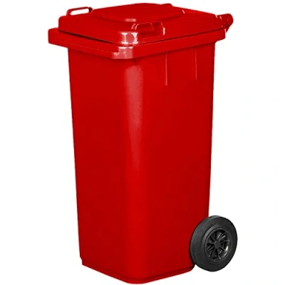 Image de Bidon chariot à déchets poubelle roues en caoutchouc plein silencieux pour collecte différenciée recyclage intérieur extérieur EN840 (120 litres, rouge)