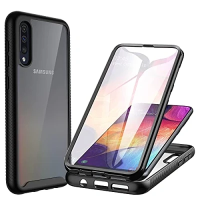 Image de CENHUFO Coque Samsung A50, A30s Antichoc Housse avec Protection écran, 360 Téléphone Etui Double Face Case Transparent Portable Intégrale pour Galaxy A50 / Noir