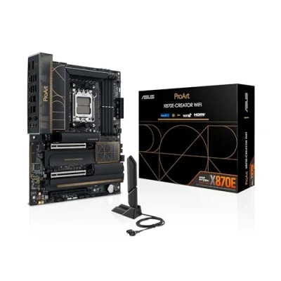 Image de ASUS PROART X870E CREATOR WiFi Carte mère Gaming AMD Ryzen AM5 X870 ATX (DDR5, 16+2+2 DrMOS, PCIe 5.0, 4 x M.2, USB4, 10 GB &amp; 2.5 LAN, HDMI, 7, Aura Sync RGB)