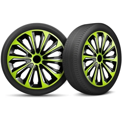 Image de Moltico Enjoliveur Set de 4 Universel Enjoliveurs Adapté à Toutes Roues en Acier pour Auto Anneau Sécurité Réglable 14 Pouces Vert Noir